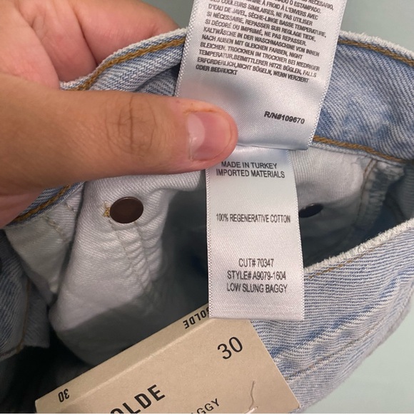 Agolde Low Slung Baggy Jeans Blue Fragment Straight Leg Size 30 Light Wash - Picture 7 of 7